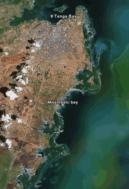 Satellite image of Mwambani Bay, Tanga